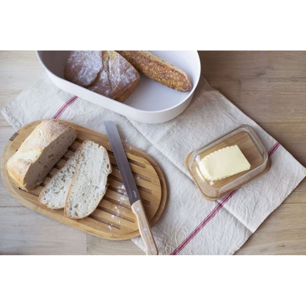 NBA150 4-in-1 Bamboo Bread Bin with Cream - Perfect for Kitchen Storage, Bread Box, Countertop Organizer & Home Decor