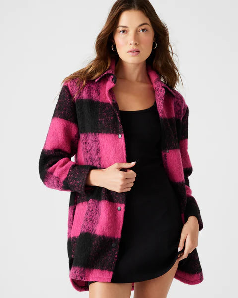 Eldridge Plaid Jacket for Women - Hot Pink Multi Color Tartan Coat - Perfect for Fall Fashion, Outdoor Activities & Casual Wear