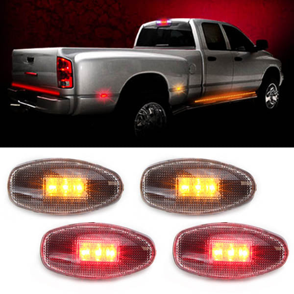 4PCS Clear Lens LED Fender Bed Side Marker Lights (2 Amber + 2 Red) - Compatible with Chevy GMC Trucks & SUVs - Durable Waterproof Design for Off-Road & Night Driving Safety