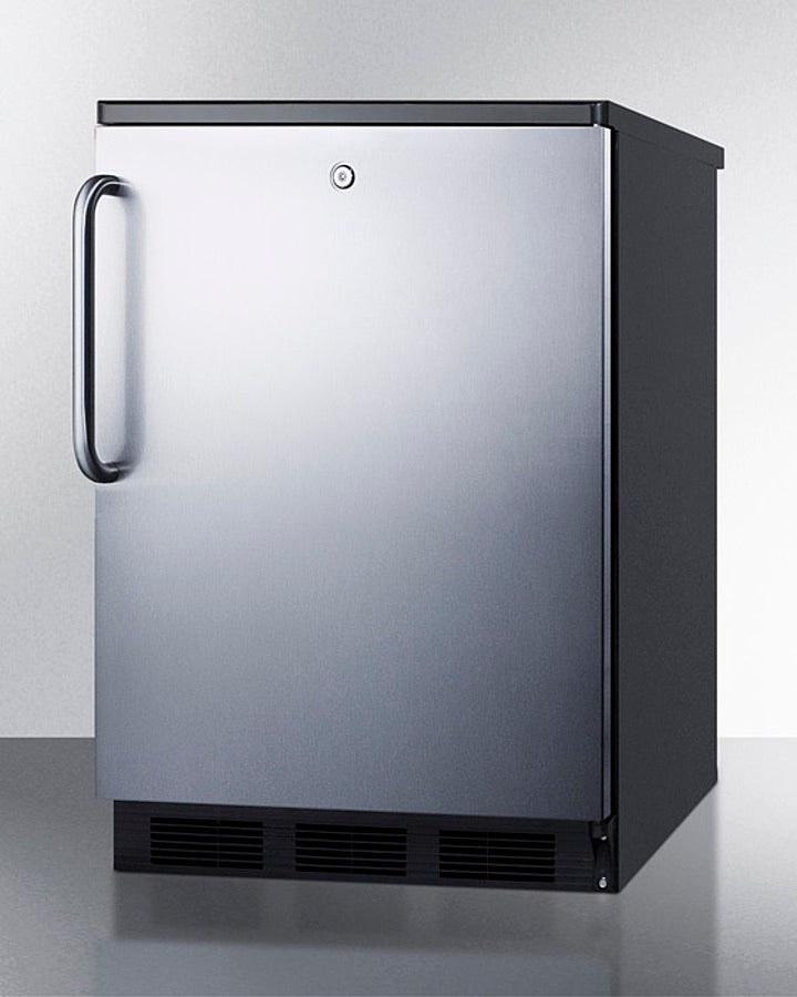 Accucold 24-Inch Wide Built-In All Refrigerator with Towel Bar Handle - FF7LBLKBISSTB - Perfect for Kitchens, Basements, and Home Bars