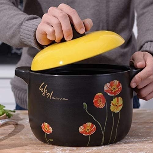 Black Heat-Resistant Ceramic Casserole Pot - Korean Style Stew Cookware for Soup, Braising & Slow Cooking | Durable Kitchen Pot for Stovetop & Oven Use | Perfect for Kimchi Jjigae, Army Stew & Homemade Soups