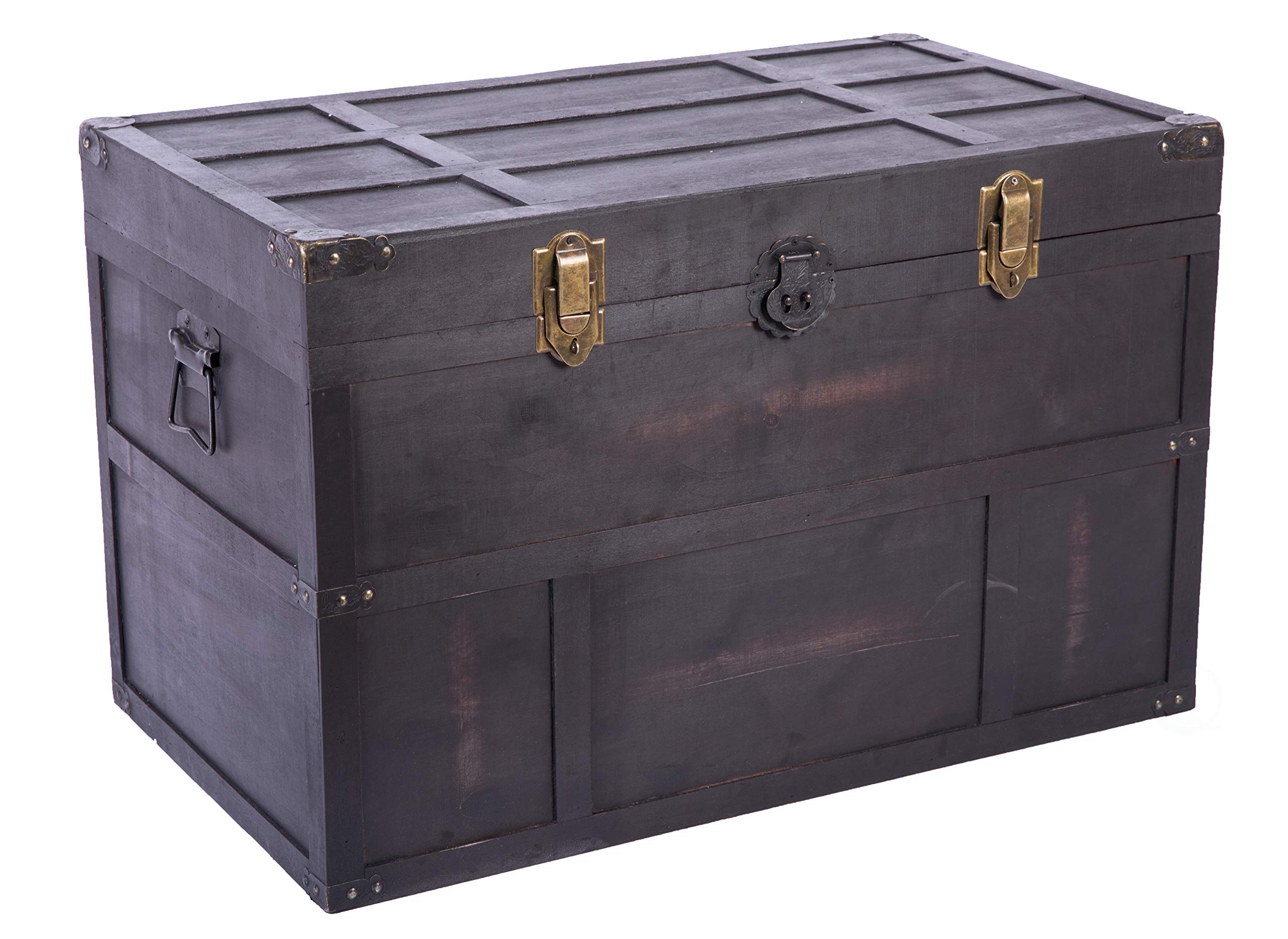 Vintage Large Dark Wooden Storage Trunk with Lockable Latch - Antique Style Chest for Home Decor, Blanket Storage & Travel Luggage