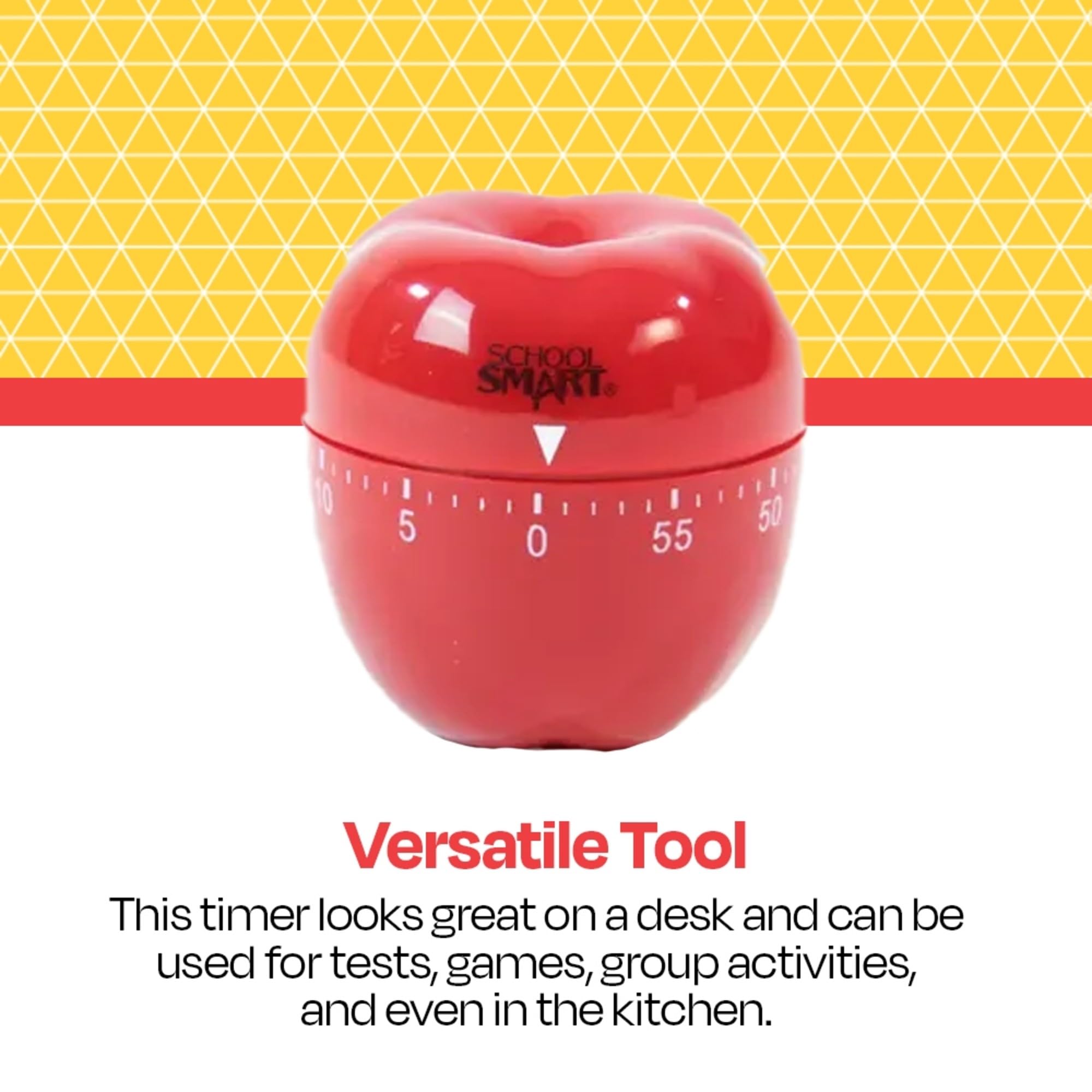 School Smart 60-Minute Apple Shaped Timer with Loud Bell - Visual & Audible Classroom Timer for Teachers, Kids Learning, Cooking, Games & Study Sessions