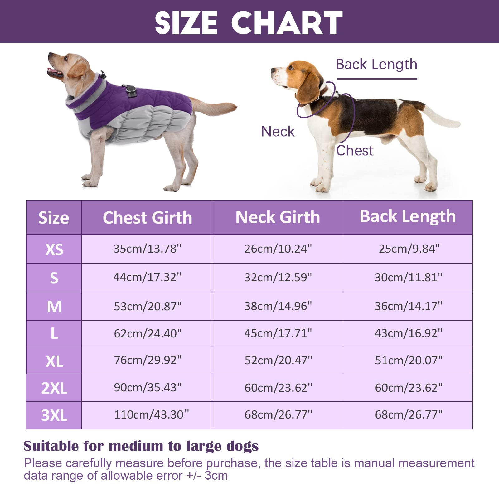 Lelepet Windproof Reflective Dog Winter Coat with Harness - Fleece Lined Turtleneck Jacket for Small, Medium & Large Dogs | Cold Weather Protection for Outdoor Walks & Winter Adventures