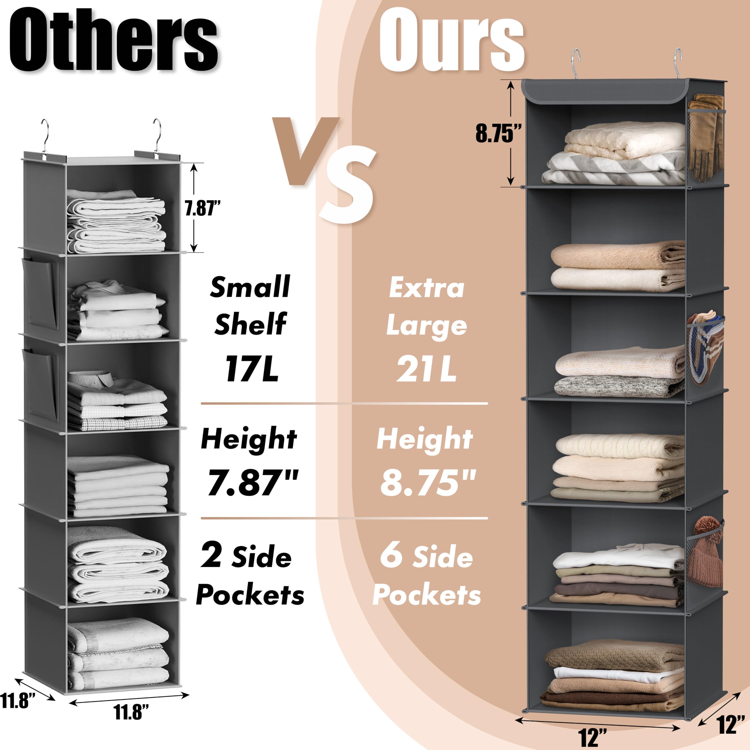 Simple Houseware 6-Shelf Hanging Closet Organizer for Bedroom & Bathroom - Space Saving Storage Solution, Dark Gray - Perfect for Organizing Clothes, Towels & Accessories
