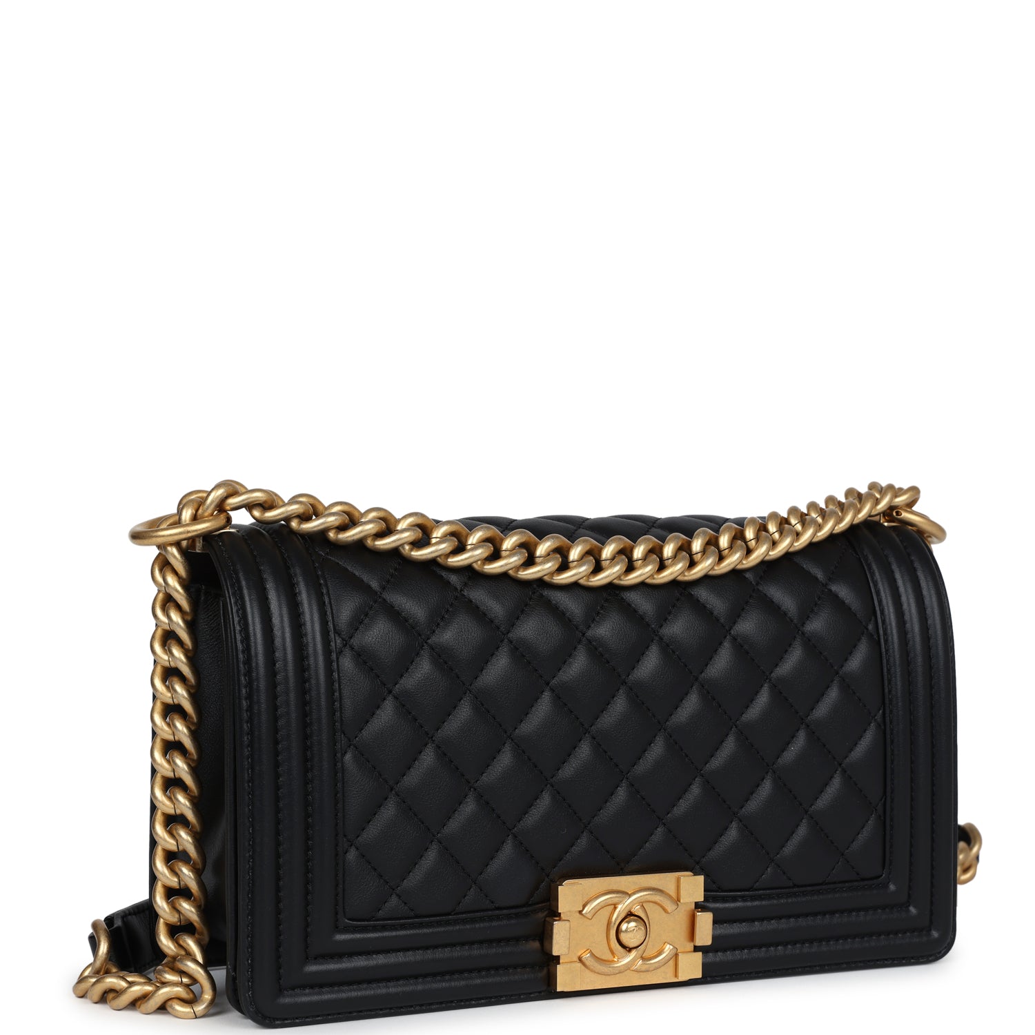 Chanel Medium Boy Bag Black Calfskin with Antique Gold Hardware - Luxury Crossbody Bag for Women, Perfect for Parties, Dating & Everyday Use