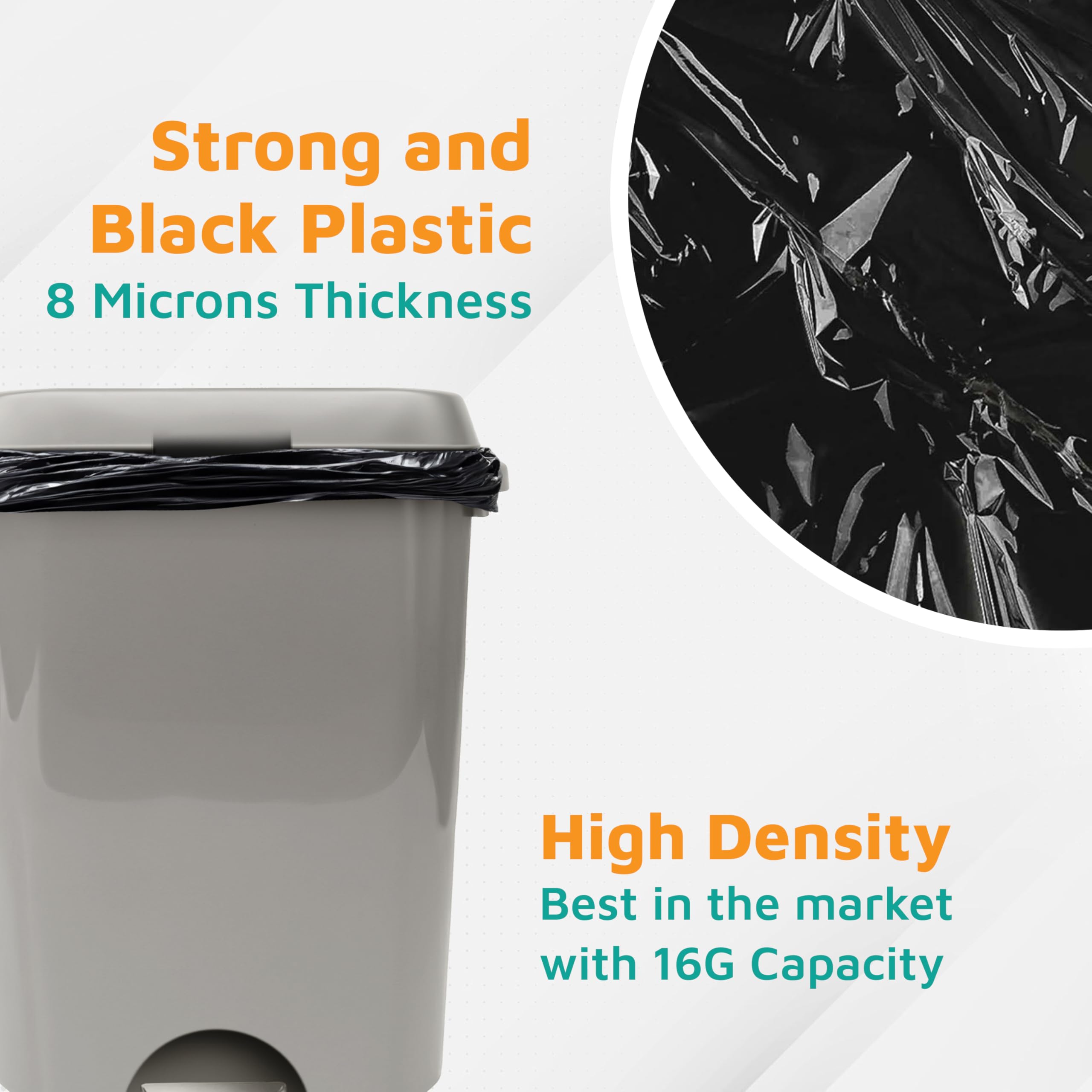 PlasticMill Heavy Duty Trash Bags - 1000 Count Black Garbage Bags, 8 Microns Thick, 24