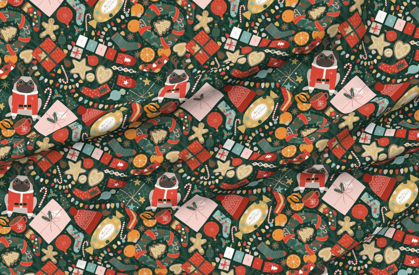 Christmas Pug Tree Holiday Printed Minky Fabric by The Yard - Soft Plush Fabric for Sewing Baby Blankets, Quilt Backing & DIY Crafts - Perfect for Holiday Decor, Nursery Projects & Cozy Home Decor
