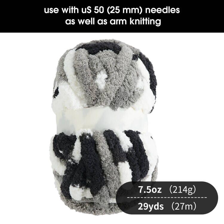 HOMBYS 12 Pack Giant Chunky Yarn for Crocheting - Super Bulky Soft Fluffy Chenille Yarn in Black, White & Grey | Perfect for Arm Knitting, Blankets & DIY Crafts | Tie Dye Plush Fuzzy Yarn for Hand Knitting Projects