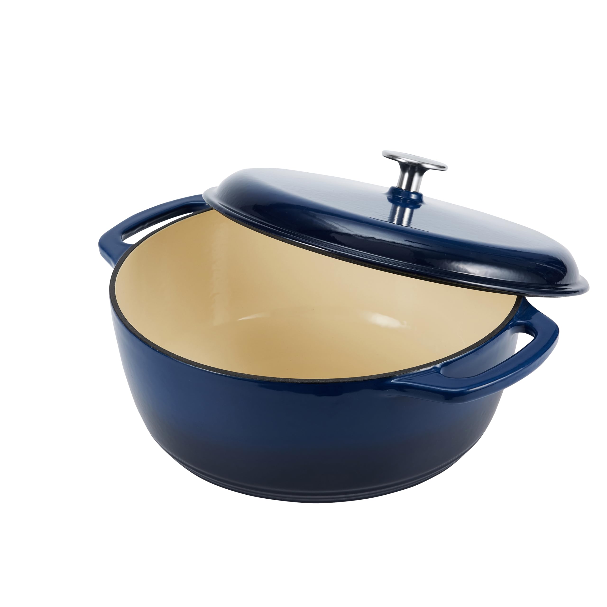 Amazon Basics Enameled Cast Iron Dutch Oven with Lid - 6 Quart Round Heavy-Duty Pot with Dual Handles in Navy Blue - Perfect for Braising, Stewing, Baking & Slow Cooking