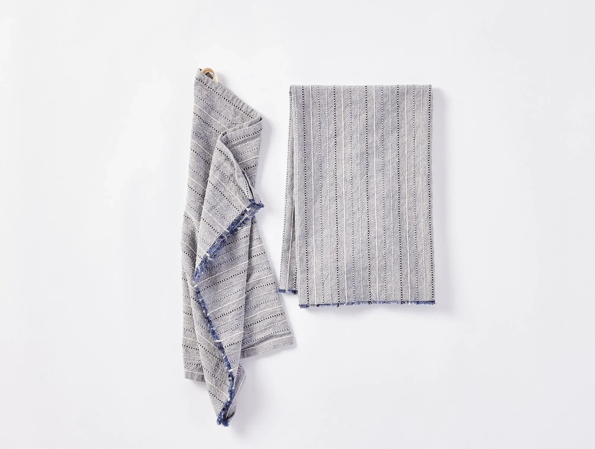 Organic Cotton Fringe Stripe Hand Towels, Set of 2 - Soft & Absorbent Bath & Kitchen Towels for Spa, Gym, or Guest Bathroom