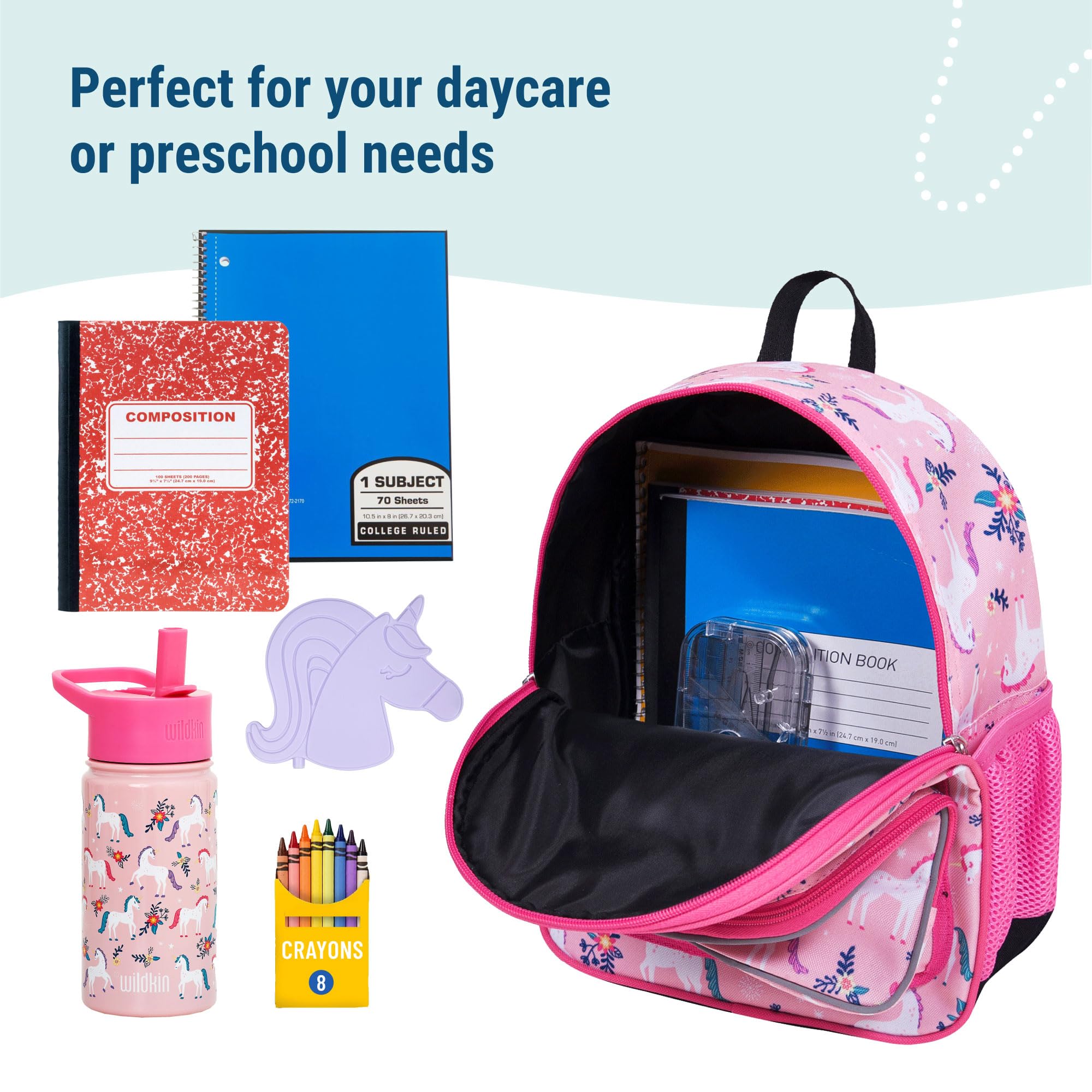 Wildkin 12 Inch Kids Backpack Set with Matching Nap Mat Cover - Magical Unicorn Design for School, Daycare & Travel | Durable Backpack for Boys & Girls