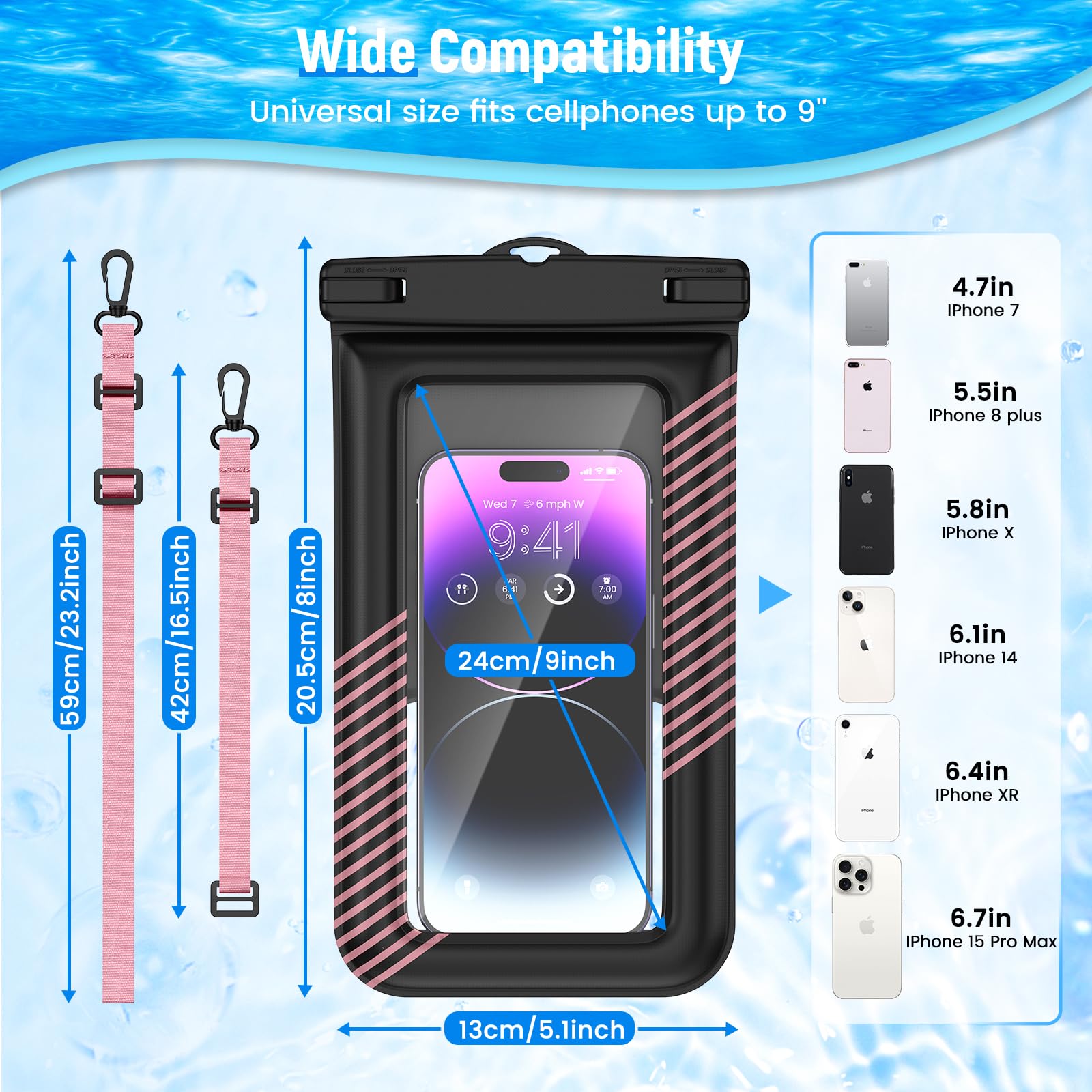 2 Pack IPX8 Waterproof Phone Pouch - Floating Dry Bag for iPhone 15/14/13 Pro Max & Galaxy S24/S23/S22 (Up to 9.0