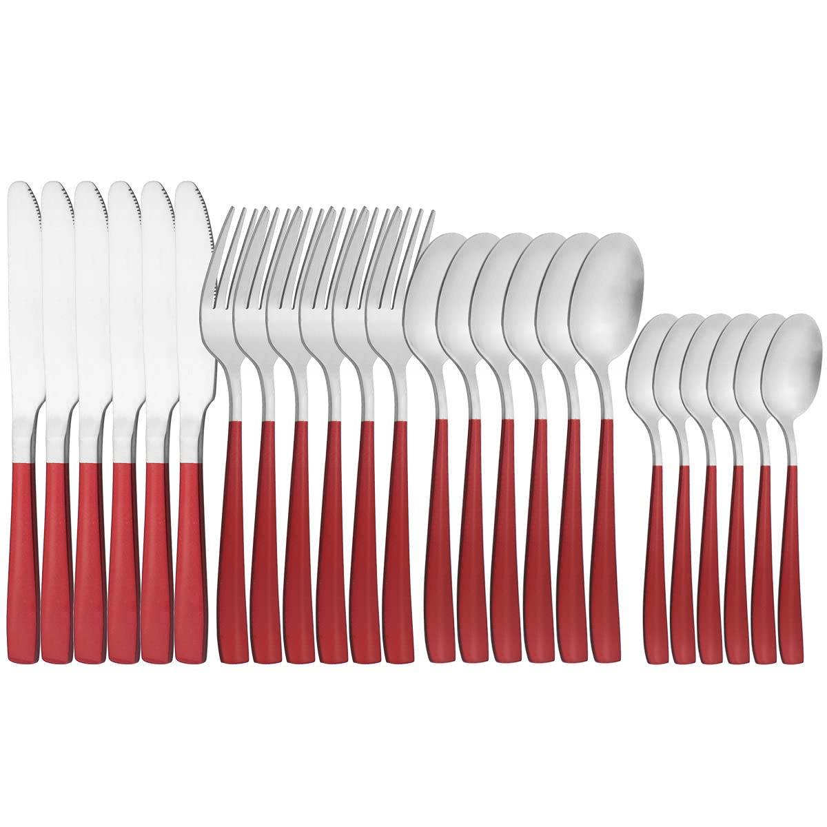 Matte Red 24-Piece Stainless Steel Flatware Set - Satin Finish Silverware for 6, Dishwasher Safe Cutlery Set with Forks, Spoons & Knives - Perfect for Dinner Parties, Restaurants & Everyday Kitchen Use
