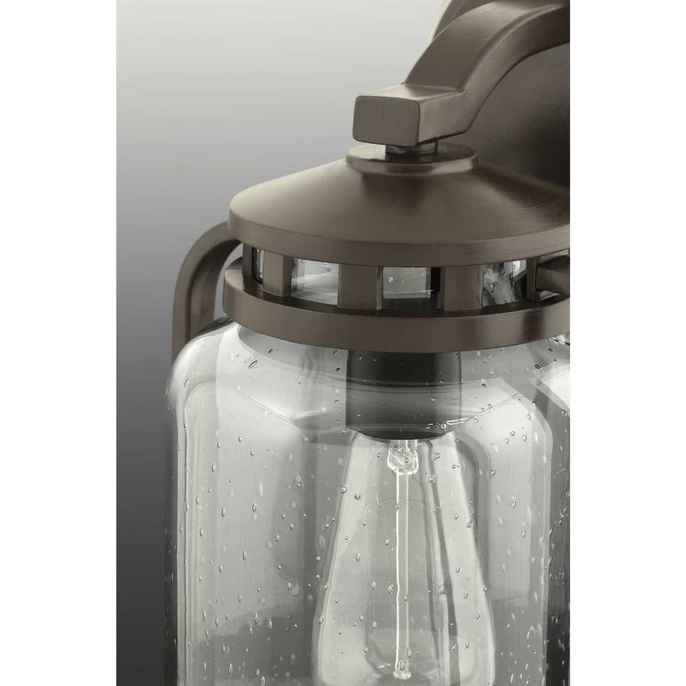 Progress Lighting Botta Collection 1-Light Clear Seeded Glass Farmhouse Outdoor Hanging Lantern in Antique Bronze - Perfect for Porch, Patio, Garden & Entryway Lighting