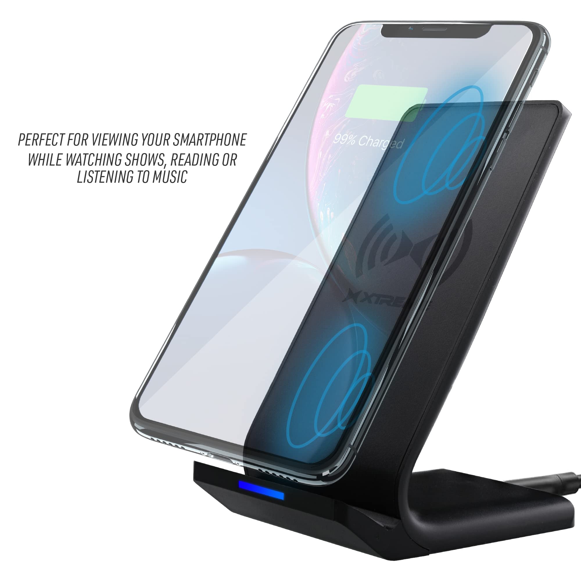 Xtreme 10W Fast Wireless Charging Stand for iPhone & Android - Adjustable Desktop Phone Charger with LED Indicator | Perfect for Office, Bedside & Travel Use