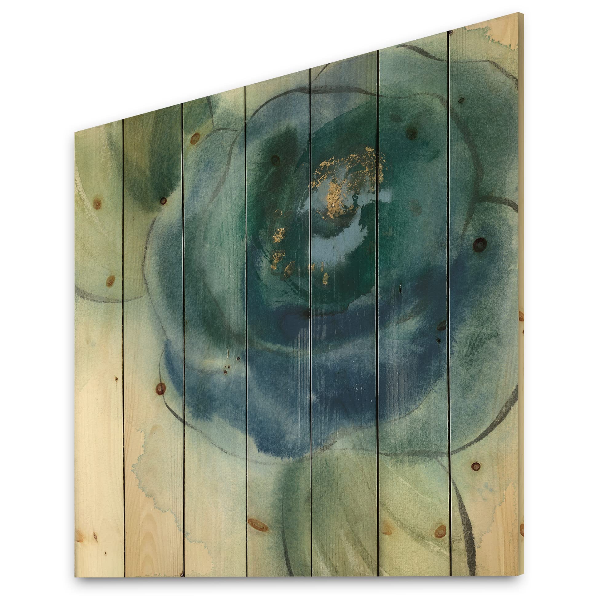 DesignQ Blue Floral Poppies Vintage Farmhouse Wood Wall Decor - Large Floral Wood Wall Art Panel Printed on Natural Pine - Perfect for Living Room, Bedroom & Home Office Decor
