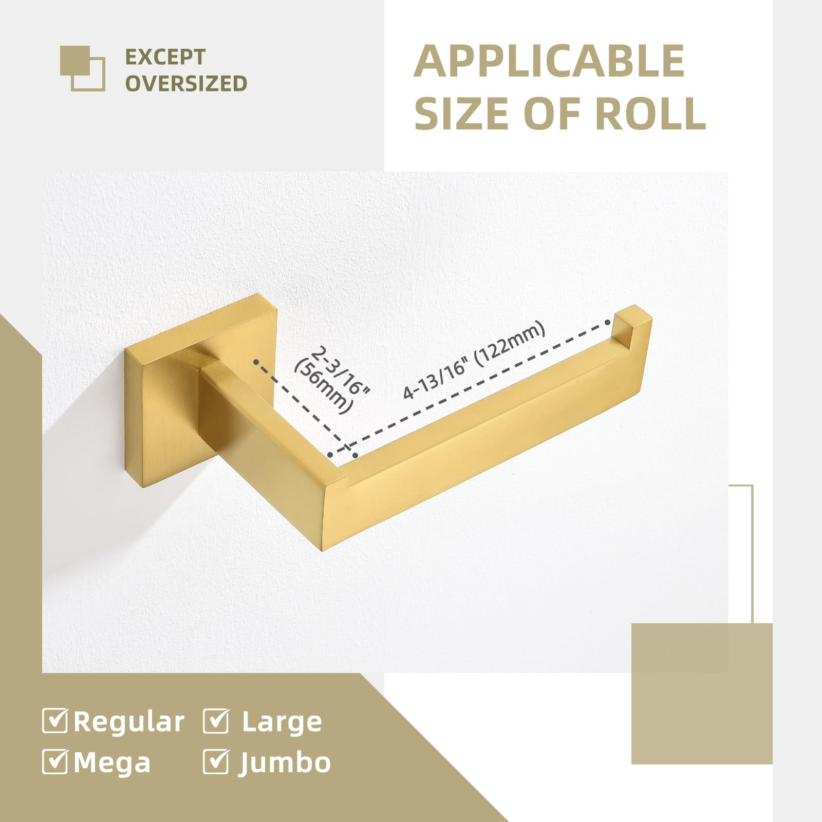 Stainless Steel Toilet Paper Holder Wall Mount - Brushed Gold Bathroom Tissue Roll Hanger with Open Arm Design | Durable SUS304 Angle Simple Style for Modern Home & Office Restroom Decor
