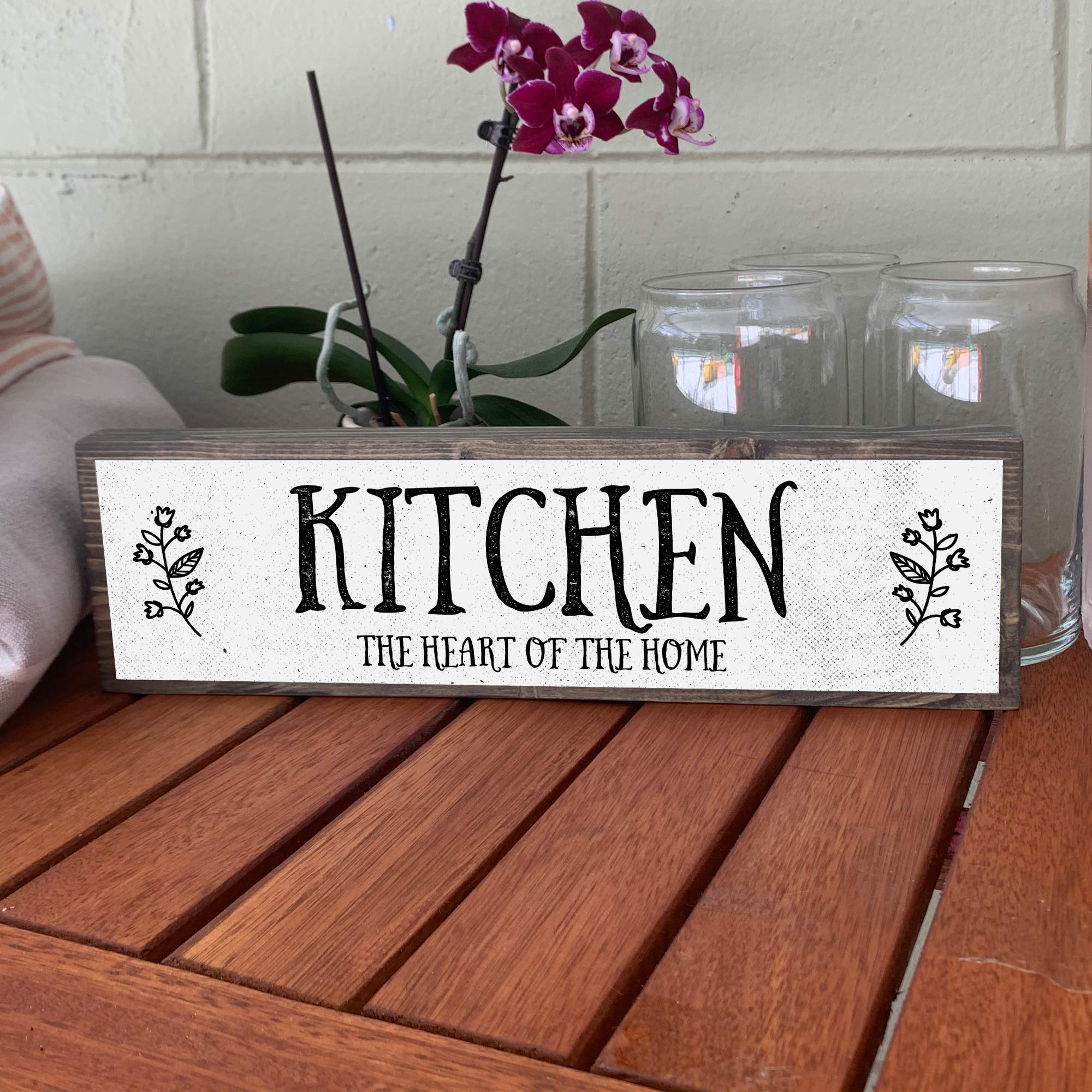 Kitchen Wood Signs - Medium Size Wood & Metal Wall Decor - 'Kitchen The Heart Of The Home' - Perfect for Farmhouse, Rustic & Modern Kitchens
