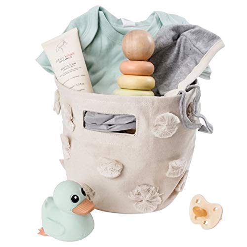 Organic Baby Gift Basket Set - Soft Mint & Pastel Clothes, Toys & Essentials | Perfect for Newborn Shower, Christening & First Birthday Gifts