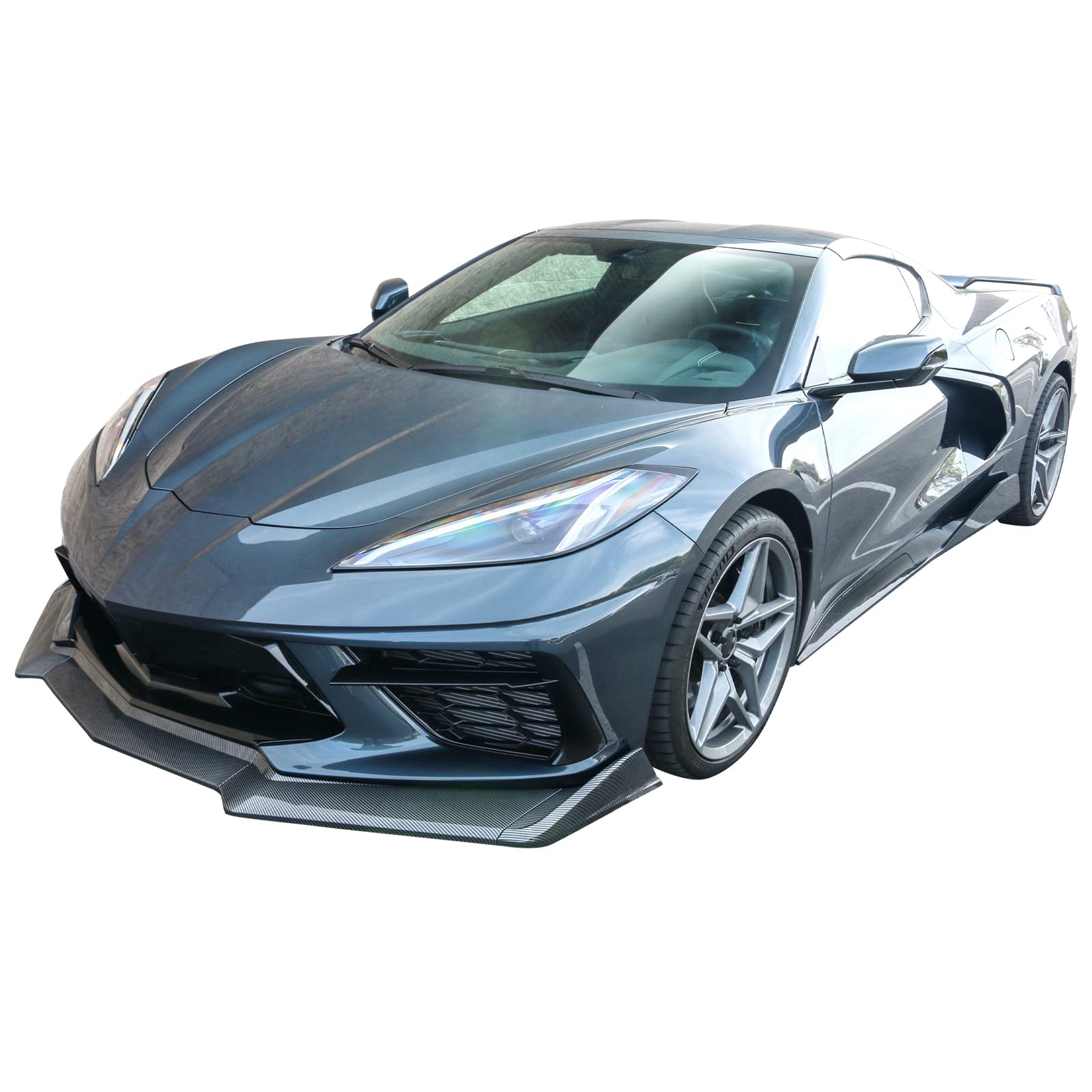IKON MOTORSPORTS 5VM Style Front Bumper Lip Spoiler for 2020-2025 Chevy Corvette - ABS Plastic with Carbon Fiber Print - Enhances Aerodynamics & Sporty Look - Perfect for Street Racing & Car Shows