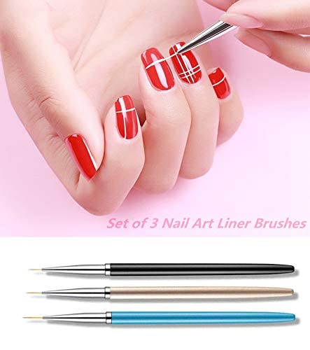 SKINPLUS 3PCS Professional Nail Art Liner Brushes Set for UV Gel & Acrylic Nails - Fine Detail Painting & Drawing Pens (7mm/9mm/11mm) - Perfect for Salon, Home Manicure & Nail Art Designs