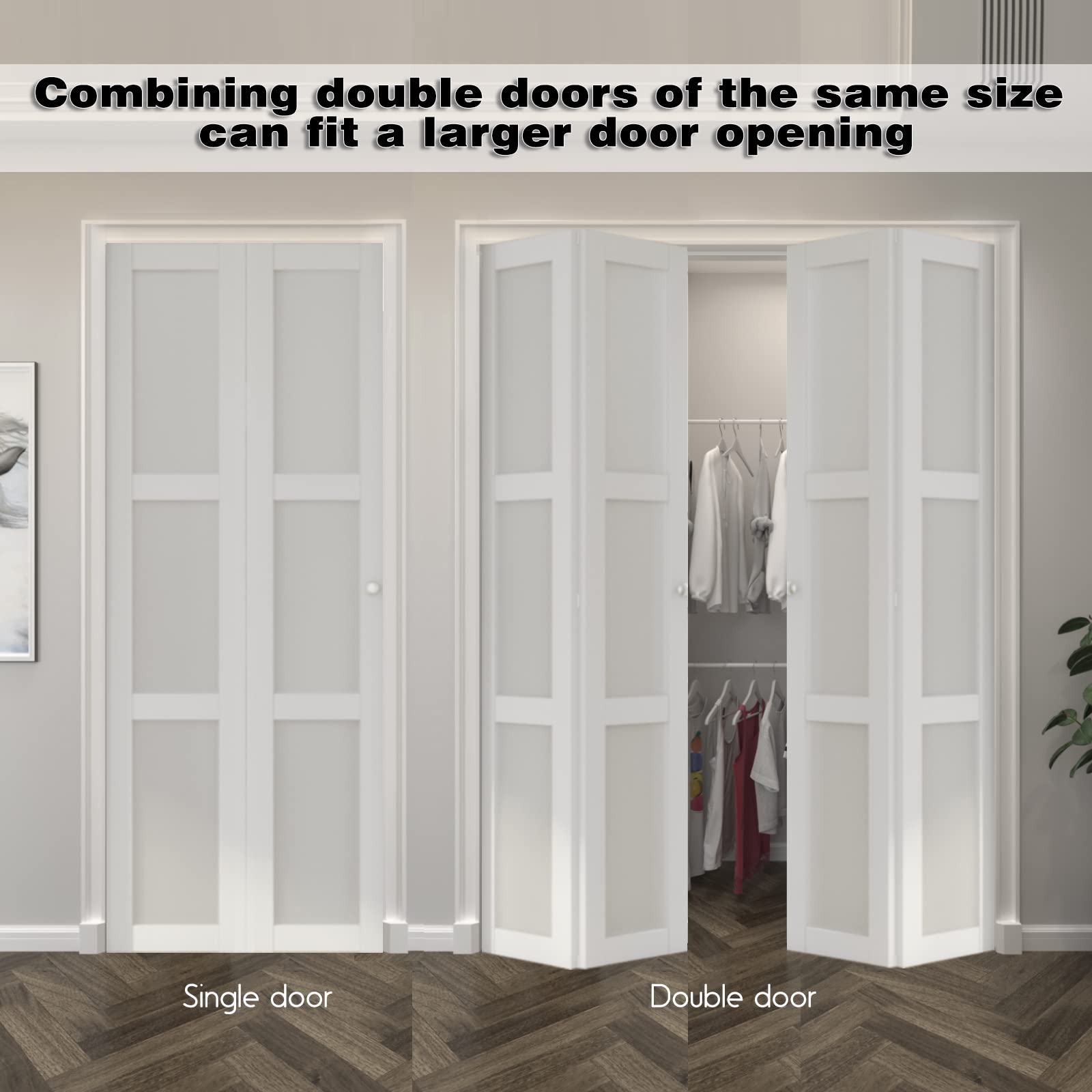 3 Panel Frosted Glass Bi-Fold Closet Door - 36