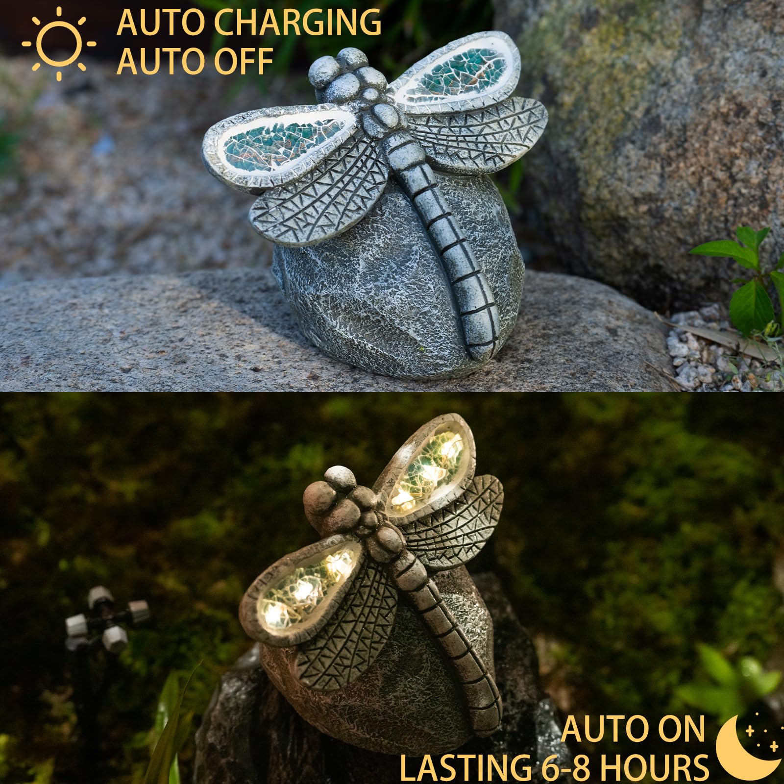 Solar Dragonfly Garden Statue - Outdoor Resin Dragonfly Decor with Solar Light for Patio, Balcony, Yard - Weatherproof Lawn Ornament - Perfect Garden Gift for Mother's Day, Birthday & Home Decoration
