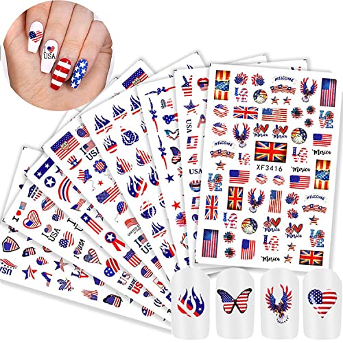 USA Flag Nail Art Stickers - Patriotic July 4th Independence Day Nail Decals with Flame Letters & Butterfly Designs | DIY Manicure Decorations for Women & Girls | Perfect for Holiday Parties, Festive Celebrations & Summer Nail Art