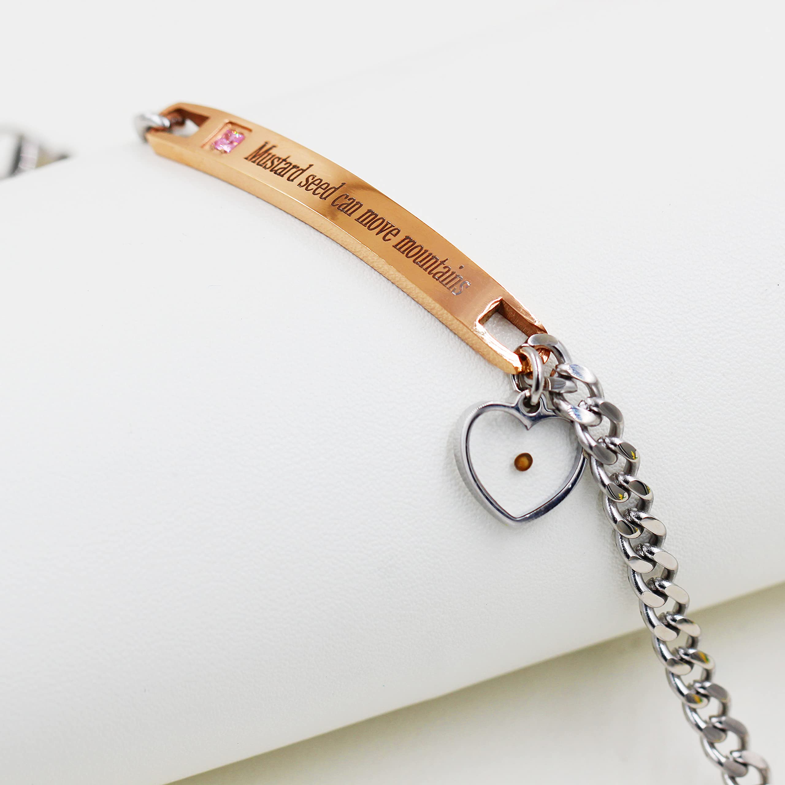 Uloveido Stainless Steel Chain Bangle Bracelet - Engraved 'Faith as Small as Mustard Seed Can Move Mountains' Y1133 - Elegant Religious Jewelry for Women, Perfect for Church, Weddings & Daily Wear