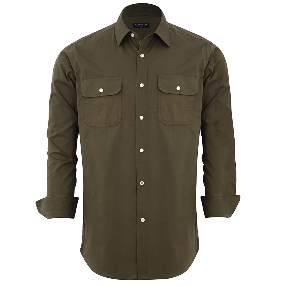 PASHARTUK Men's Cotton Long Sleeve Button Down Shirt - Regular Fit Casual Dress Shirt for Office, Business & Everyday Wear