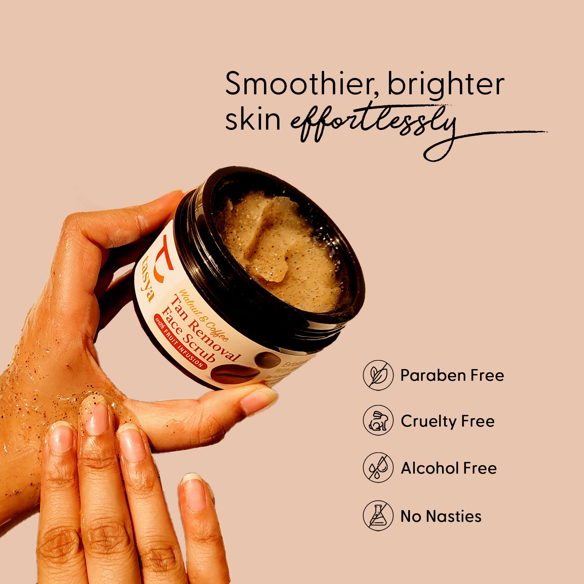 TASYA Coffee Walnut Face Scrub 100g - Exfoliating Tan Removal Gel with AHA Fruit Acids, Glycolic Acid & Jojoba Beads for Brightening, Smoothing & Even Skin Tone | Natural Coffee Facial Scrub for Daily Skincare Routine & Spa Treatment at Home
