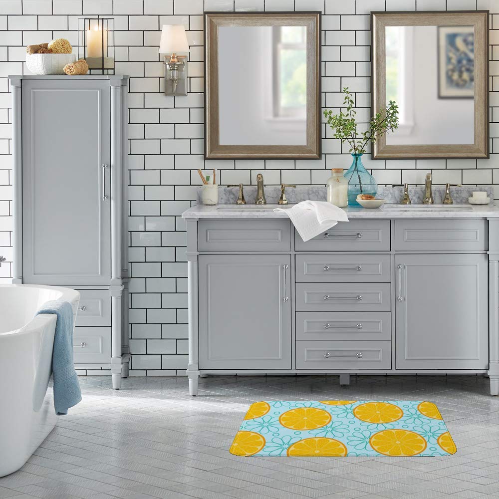 Non-Slip Orange Fruit Slices Bath Mat - Super Absorbent Velvet Bathroom Rug, 24x16 Inch, Quick Drying & Soft Floor Mat for Bathroom Decor - Perfect for Bathroom Safety, Kids' Bath Time & Spa Relaxation