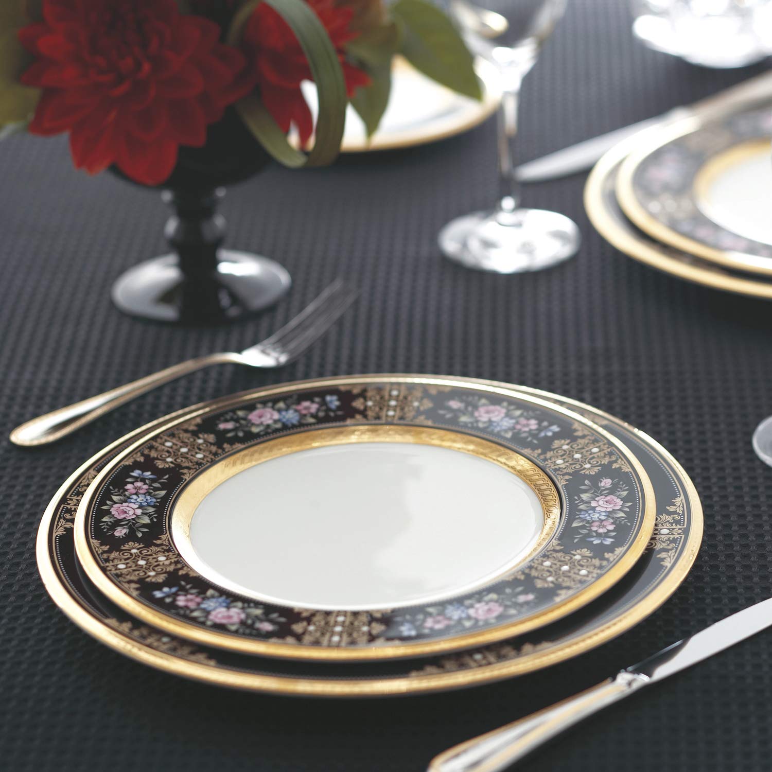 Noritake Evening Majesty 5-Piece Dinner Plate Set - Elegant Black Tableware for Formal Dining, Wedding & Special Occasions