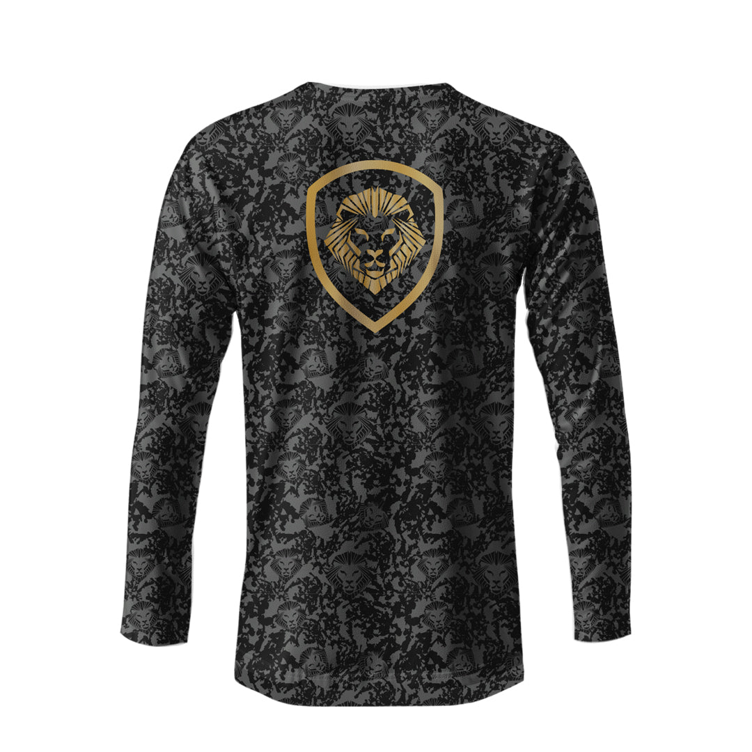 Lion Shield Charcoal Grey Performance Long Sleeve T-Shirt for Men - Moisture Wicking Workout Shirt for Gym, Running & Outdoor Activities