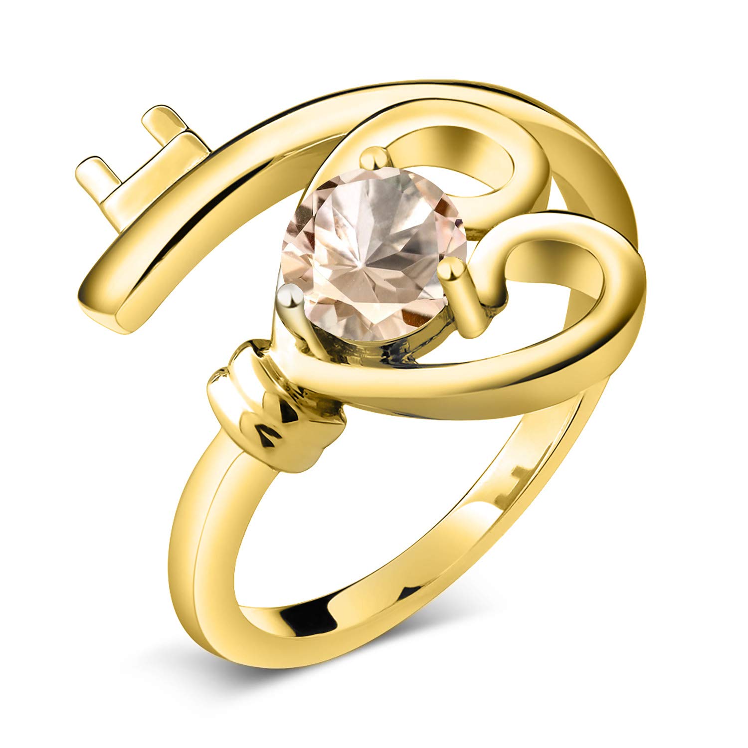 0.40 Ct Round Peach Morganite Heart Key Ring - 18K Yellow Gold Plated Silver - Gem Stone King | Perfect Gift for Anniversary, Valentine's Day & Special Occasions
