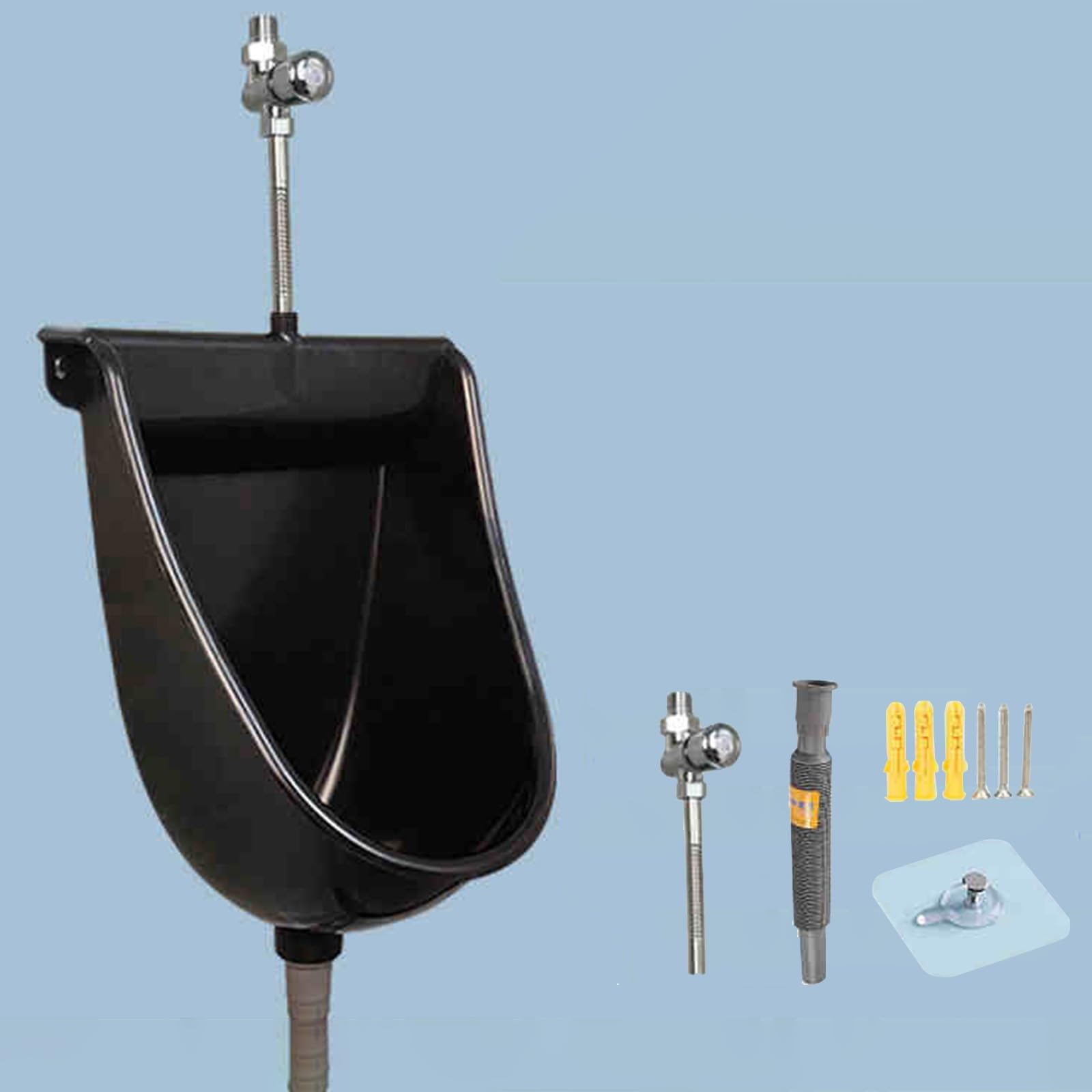 Wall Mounted Men's Urinal with Flushing System - Black Commercial Urinal for Public Restrooms, Factories, Schools & Prisons - Includes Mounting Accessories - Ideal for High-Traffic Bathrooms and Sanitary Facilities