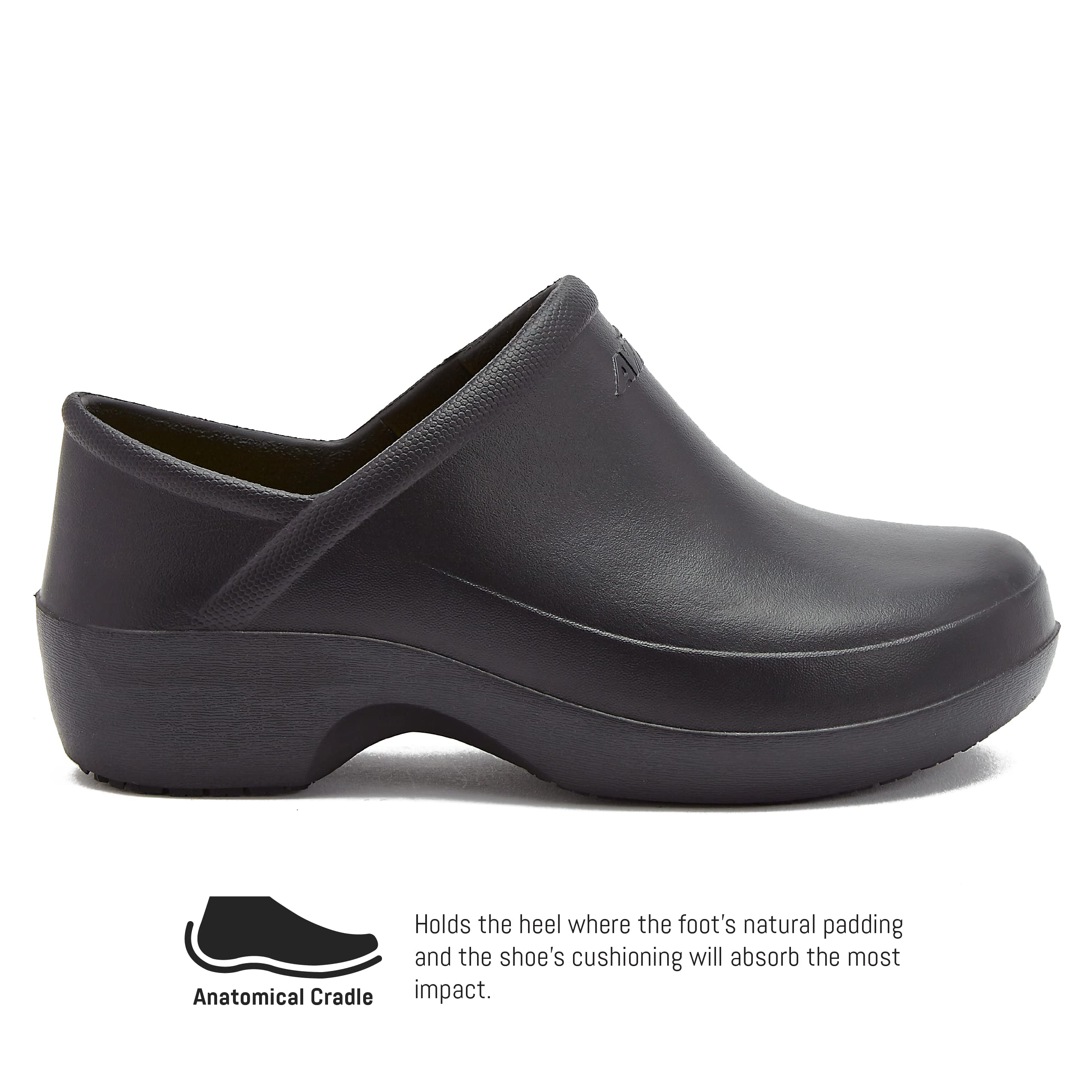 Avia Women's Shadow Slip-Resistant Work Clogs - Non-Slip Slip-On Shoes for Food Service & Healthcare Professionals - Comfortable Black Clogs for Restaurant, Hospital & Kitchen Workers