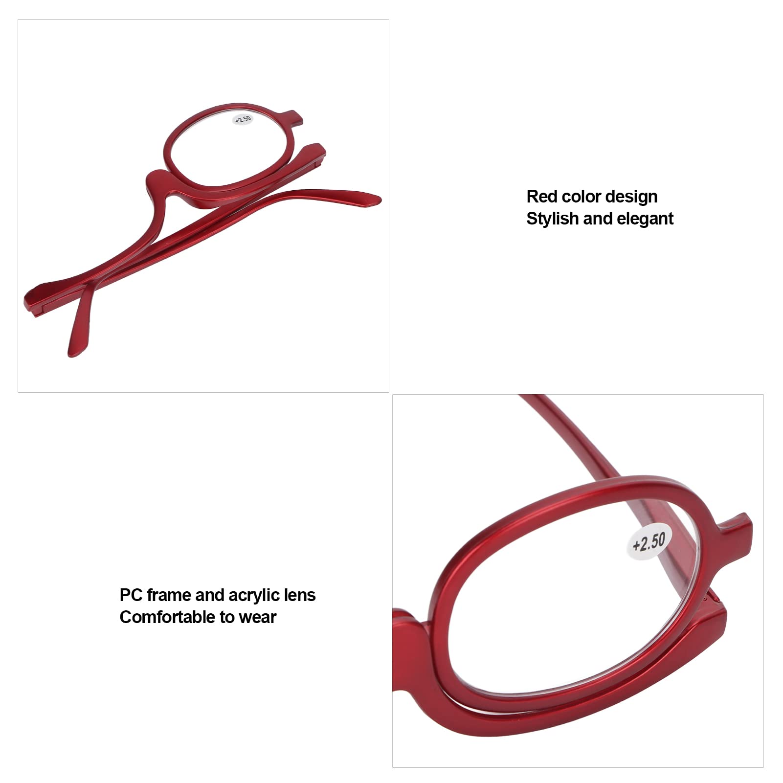 WowObjects® Interchangeable Makeup Glasses with +2.50 Magnification - Adjustable Eyewear for Daily Makeup Application, Beauty Salon & Home Use