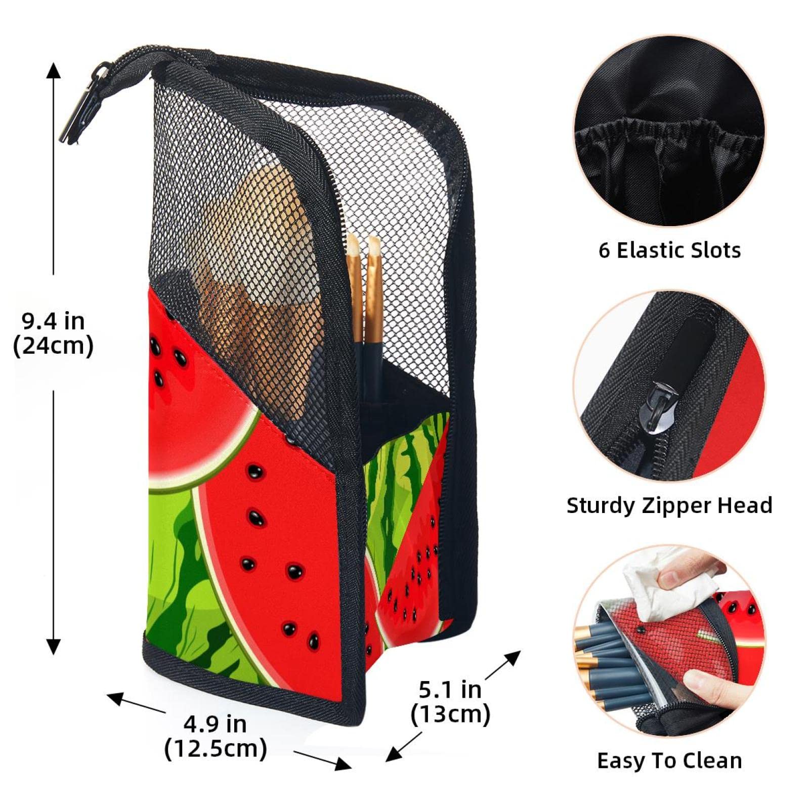 Portable Makeup Brush Organizer Bag with 12 Slots - Watermelon Summer Fruit Design, Travel-Friendly Cosmetic Brush Holder Case for Makeup Artists & On-the-Go Touch Ups