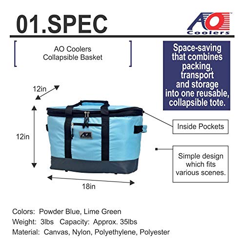 AO Coolers Collapsible Insulated Tote Basket - Portable Picnic Cooler Bag for Beach, Camping, Grocery Shopping & Outdoor Activities