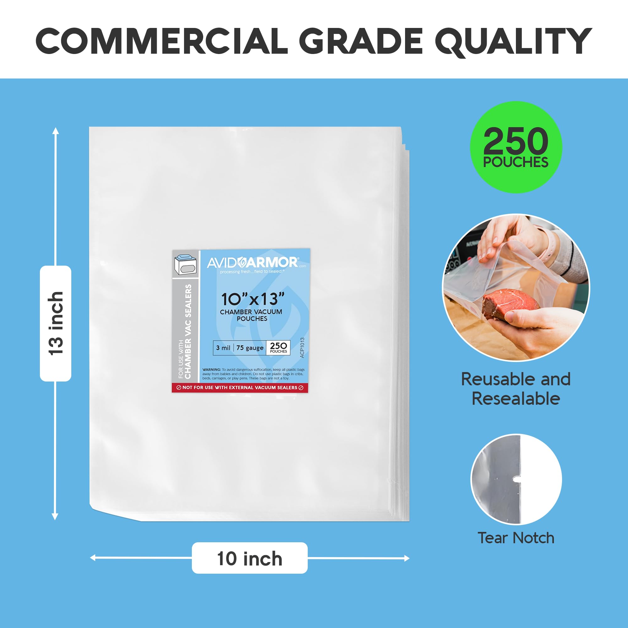 Avid Armor Heavy Duty Vacuum Sealer Bags - 1000 Count BPA-Free Food Storage Pouches (10x13 Inches) for Sous Vide, Meal Prep & Freezer Organization