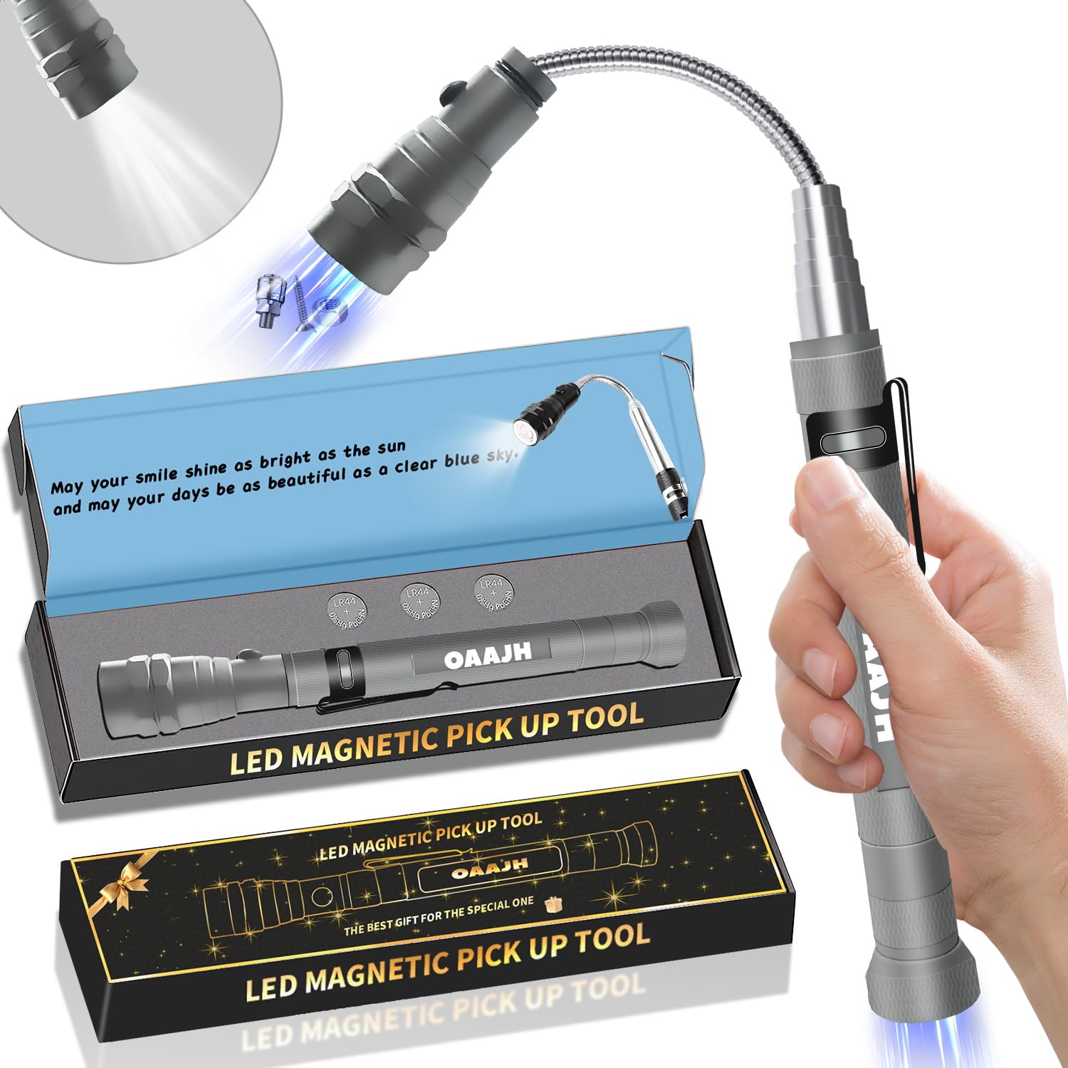 2024 Magnetic Pickup Tool with 3 LED Lights - Telescoping Flashlight for Men, Christmas Stocking Stuffers for Adults, Birthday Gifts for Dad from Daughter Son Wife - Cool Gadgets for Home Repairs, Workshop & DIY Projects