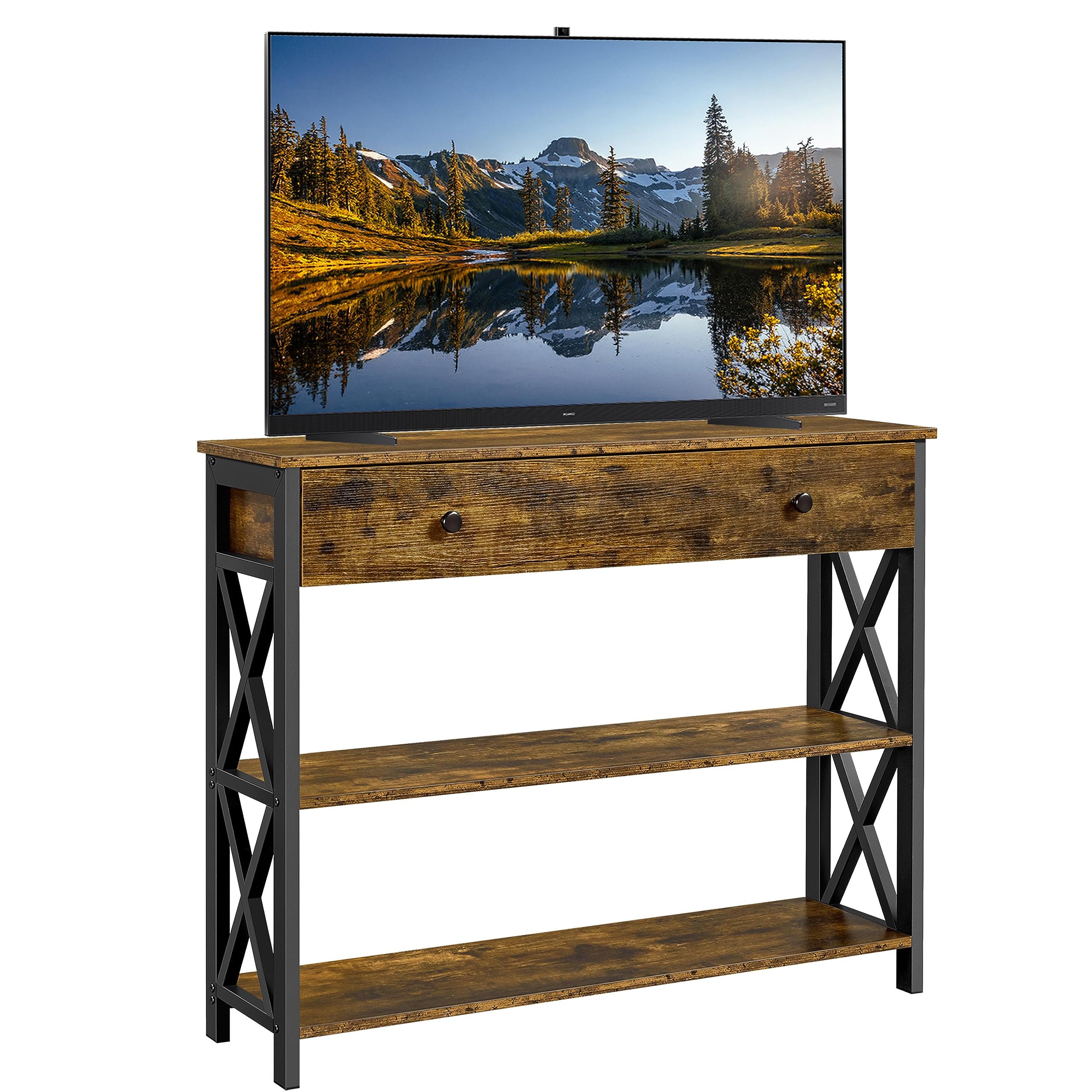 Yaheetech 45 Inch TV Stand with Storage Shelves & Drawer, Rustic Brown Entertainment Center for Living Room - Perfect for TVs, Gaming Consoles & Media Storage