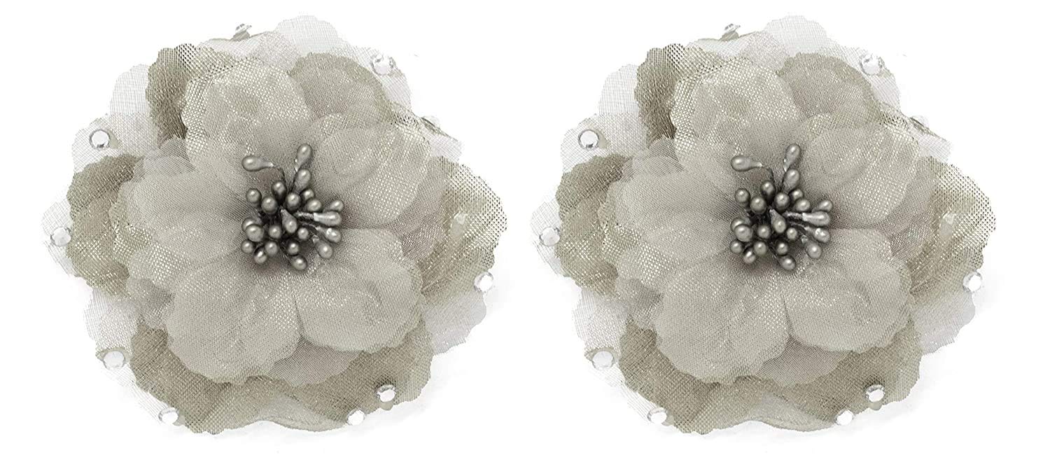 SIYAA Rose Flower Beads Hair Clips for Women & Girls - 2 Pack Cream Color Hair Accessories for Wedding, Party, and Everyday Wear