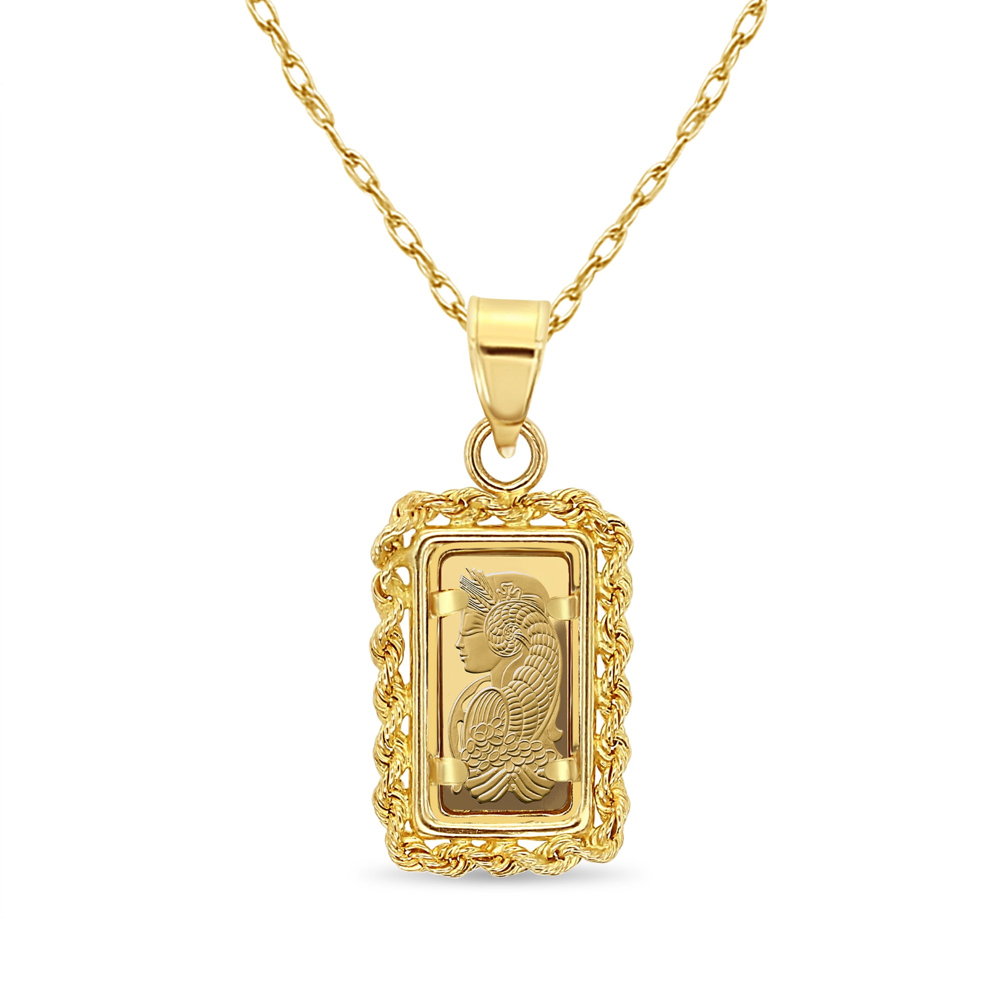 1 Gram Credit Suisse Gold Bar Rope Bezel Necklace - 24K Solid Gold Pendant for Women, Elegant Jewelry Gift for Her - Perfect for Parties, Weddings & Special Occasions