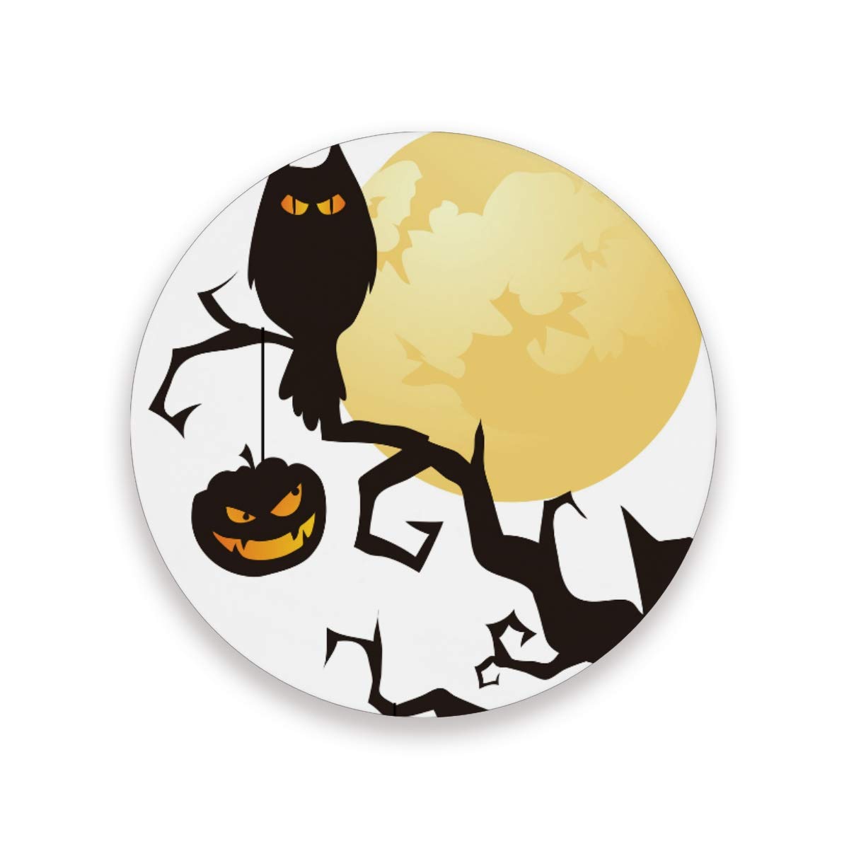 Halloween Owl Moon Coasters Set of 4 - Ceramic Drink Coasters with Cork Backing for Home Bar, Coffee Table & Party Decor