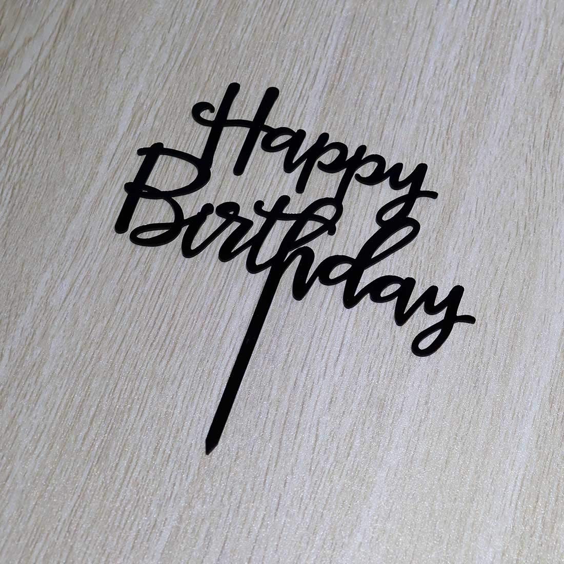 Happy Birthday Cake Topper - Elegant Black Acrylic Party Decorations for Birthday Cakes | Perfect for Wedding, Anniversary & Celebration Cakes