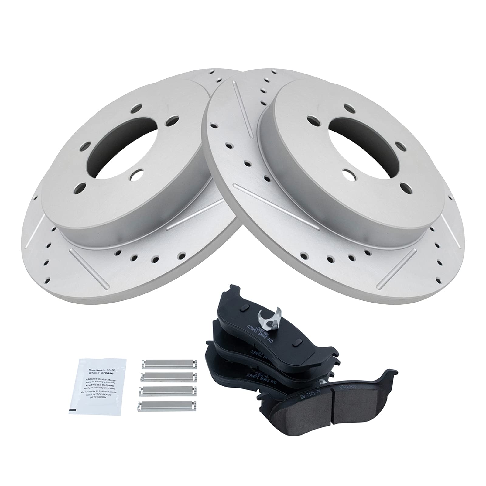 High-Performance Drilled & Slotted Brake Rotor with Ceramic Pads - Rear Brake Kit for Enhanced Stopping Power | Perfect for Racing, Off-Roading & High-Performance Vehicles