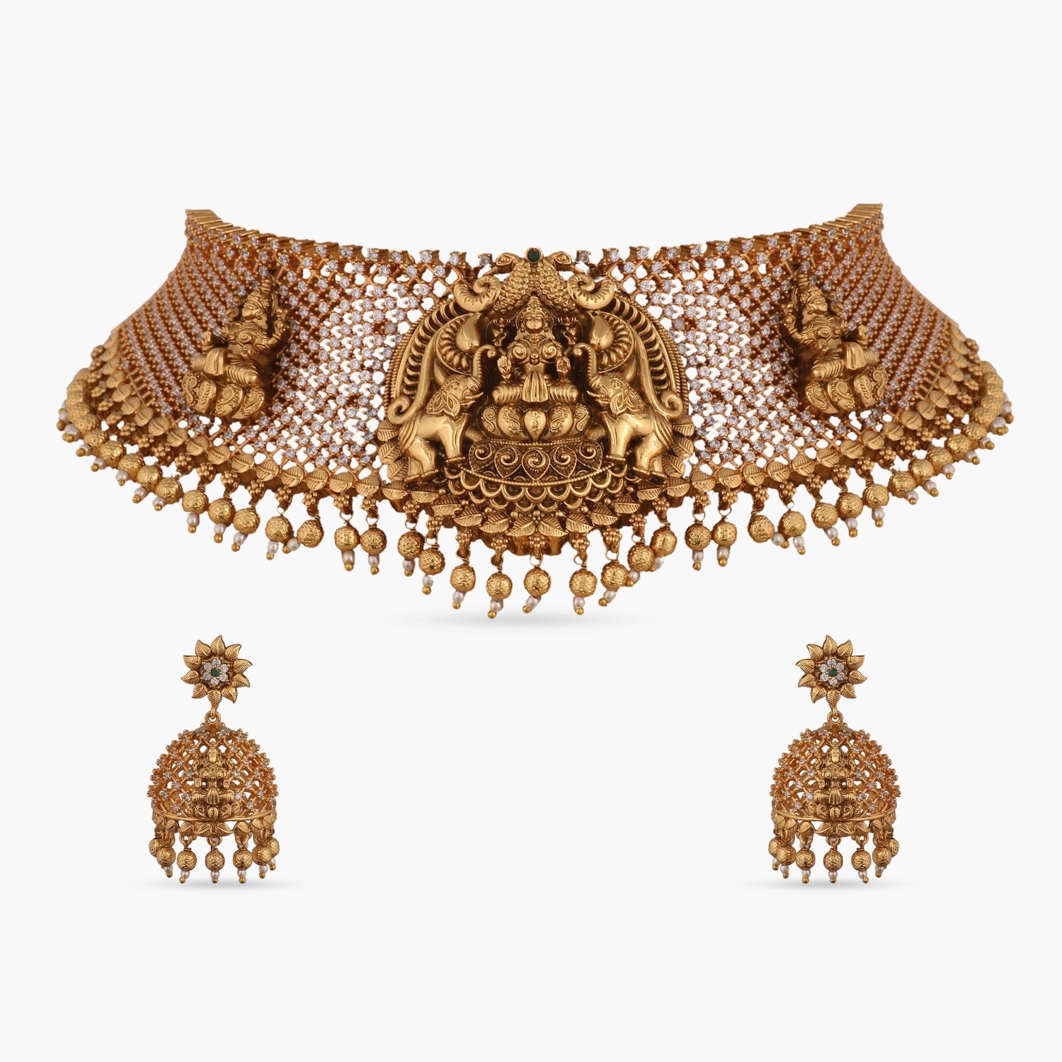 Elegant Ishwari Antique Choker Necklace Set - Vintage Indian Jewelry for Women - Perfect for Weddings, Parties & Special Occasions